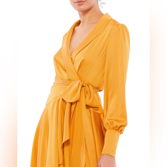 $398 Mac Duggal Women's Pink Ieena Satin Wrap Dress Size 8 - Picture 2 of 9